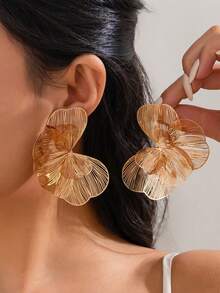 2pcs/Set Elegant Geometric Hollow Metal Flower Charm Jewelry Earrings, Luxurious & Chic, Suitable For Wedding, Party, Vacation, Casual, Street Style, Women & Couples, Holiday, Birthday, Versatile Earring Gift - Earring - View 2