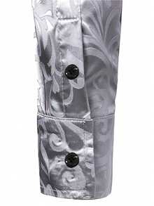 Men's Elegant Jacquard Long Sleeve Shirt, Spring/Autumn, For Fall - Silver - View 6