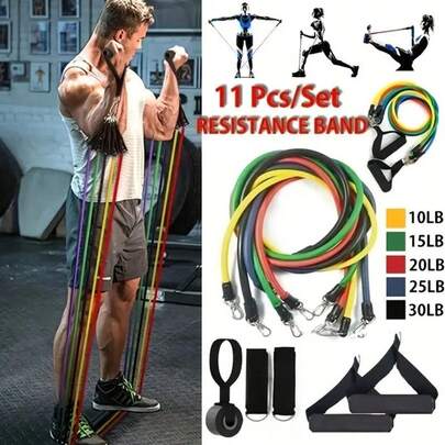 11pcs TPE Resistance Bands Set, Includes Door Anchor, Handles, Back Bag, Ankle Straps, Fitness Elastic Bands, Workout