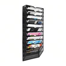 SanBouSi 12-Layer Wall Pocket File Holder Mail Organiser Magazine Storage Rack Black - Black - View 3