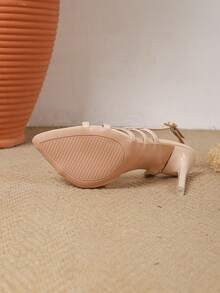 Women's French Pointed Toe Stiletto Heel Sandals, Elegant Backless Strap High Heels, Apricot Color,Summer Shoes - Apricot - View 4