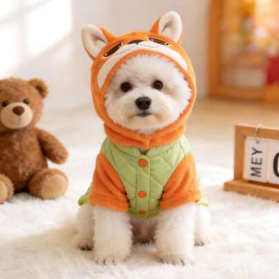 HAZOOWILL Lindo suéter con capucha con forma de zorro para mascotas perros, con orejas y cola 3D, anillo incorporado para correa, abrigo cálido y adorable para perros pequeños/medianos en días festivos, Navidad, invierno