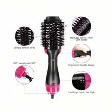 Hair Dryer Hot Air Brush Styler And Volumizer Electric Ion Blow Dryer For All Hair Types Straightener Curler Comb Roller One Step Operation Black With Red Compression Wave Curling Iron, Convenient & Comfortable Styling, Negative Ion Hair Curler, Comfortable Grip Curling Iron - 查看 1