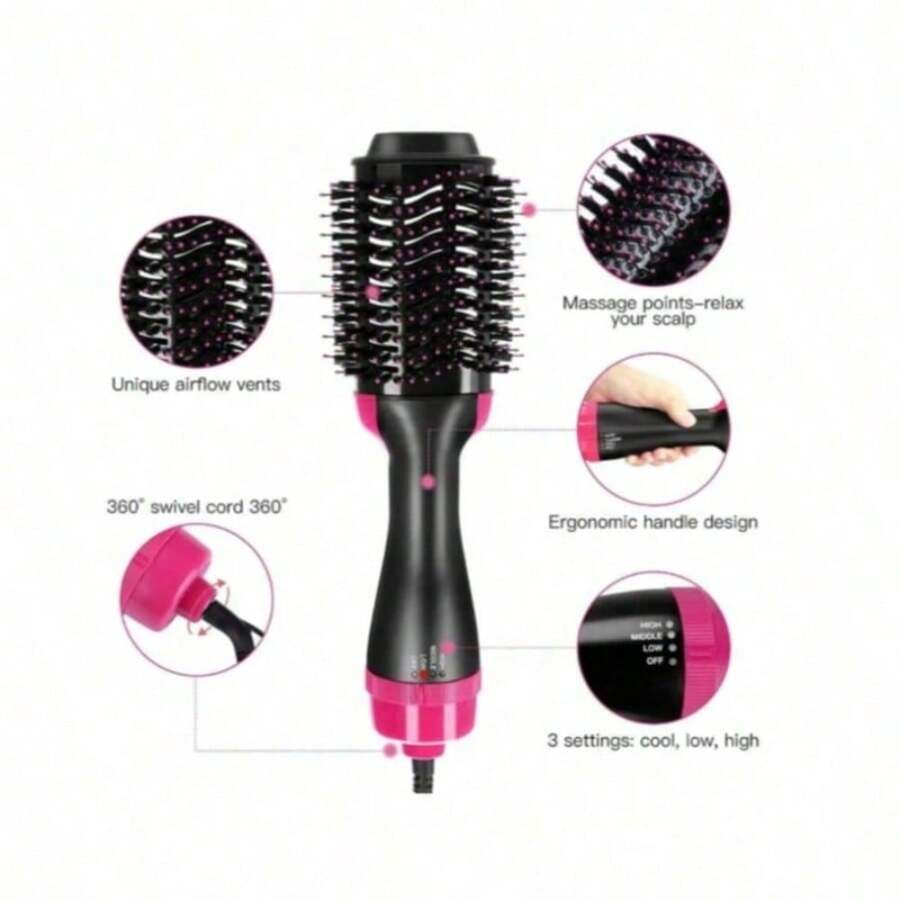 Hair Dryer Hot Air Brush Styler And Volumizer Electric Ion Blow Dryer For All Hair Types Straightener Curler Comb Roller One Step Operation Black With Red Compression Wave Curling Iron, Convenient & Comfortable Styling, Negative Ion Hair Curler, Comfortable Grip Curling Iron - 查看 1