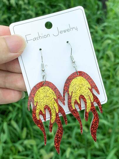 1对火焰耳环，亚克力首饰配件，Y2K朋克风格创意独特装饰