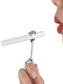 1pc Personalized Finger Bone Cigarette Holder Ring, Skull Pattern Cigarette Stand Ring, Adjustable Opening To Prevent Hand Burns And Mouth Discoloration - Multicolor - View 5
