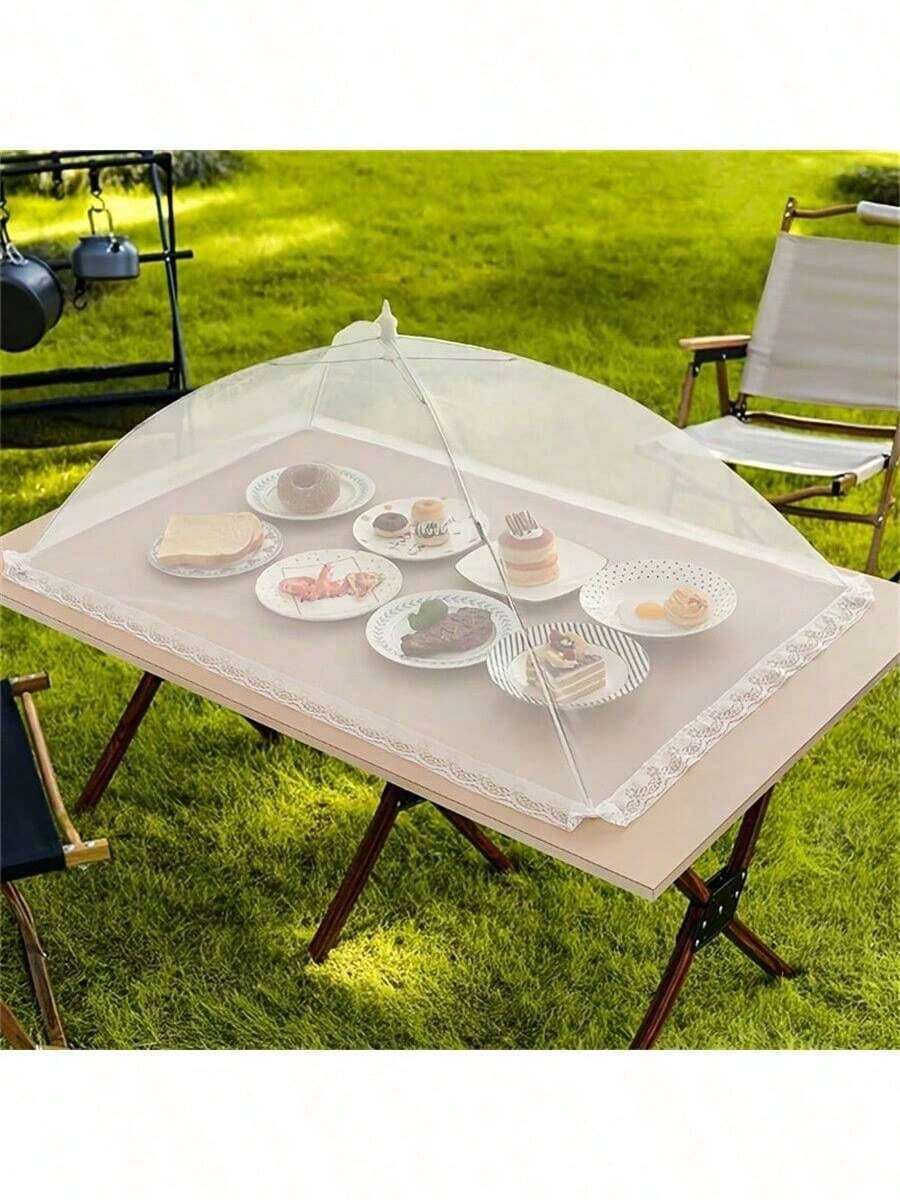 1 Piece - Foldable White Insect/Mosquito Repellent Canopy - Removable And Washable Mesh Canopy, Suitable For Use On Camping/Restaurant-Style Vegetable Tables
