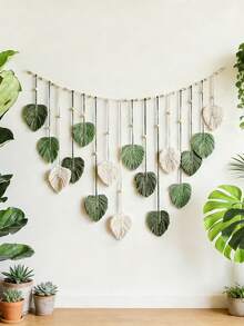 1件波西米亚风手工编织树叶横幅挂毯或挂钩墙挂树叶装饰礼品，适合春夏波西米亚风艺术花环饰品，饰有珠子、羽毛和流苏，是室内外婚礼回礼、订婚、生日、客厅、卧室、房屋墙壁和门的理想装饰品。 - 彩色 - 查看 5