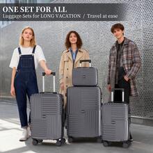 YSTYLE 4-Piece Hardside Luggage Set (12/20/24/28 Inches), With Scratch-Resistant And Impact-Resistant ABS Shells, Spacious Design And Four 360-Degree Spinner Wheels - Dark Grey - View 2