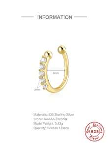 1Pc 925 Sterling Silver Classic Single Row Cubic Zirconia Nose Ring Small And Light Piercing Jewelry Hypoallergenic Pure Silver Suitable For Women's Daily Wear, Parties, And Banquet Occasions - Gold - View 4