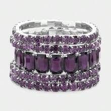marie and Jubalee Womens Stunning Statement Bejeweled Set Of 5 Colorful Crystal Rhines Stretch Bracelets 6.75 - Tono plateado morado oscuro - Ver 2