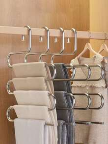 1pc Stainless Steel Pants Rack | Space-Saving Multi-Layer Storage Rack, Suitable For Jeans And Long Pants, Polished Finish, Closet Organization Solution, Keep Your Wardrobe Tidy (5 Layers) - Multicolor - View 4