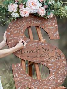 1pc Customized Wooden Name Tag For Wedding With Personalized Date And Name. Customized Date And Name Diary As An Alternative To Wedding Diary. Customized Date And Name Diary As An Alternative To Wedding Letter Diary. - Black - View 9