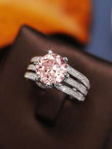 1pc Fashion Square Cubic Zirconia Ring, Suitable For Wedding, Engagement, Jewelry Gift For Valentine's Day - Champagne - View 9