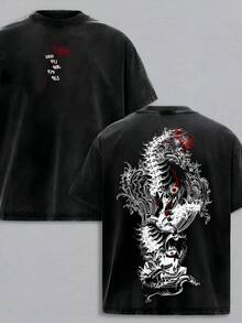 Men's Washed T-Shirt ,Asta Demon Form Vintage Washed T-Shirt – Black Clover Anime Character Graphic Tee, Soft Cotton Unisex Apparel, Anti-Magic Inspired Casual Top, Gift For Anime Fans,Black Clover Anime Merchandise - Black - View 1