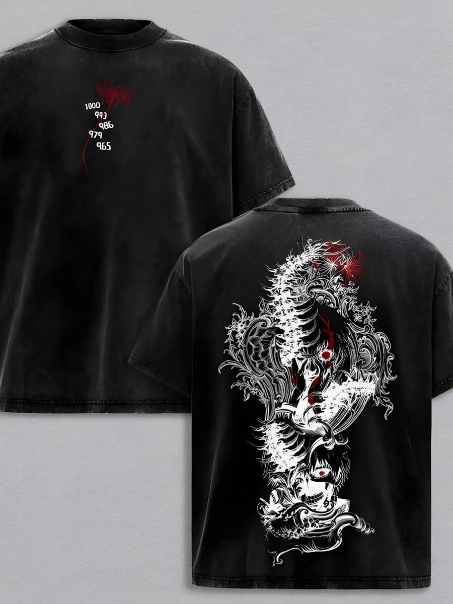 Men's Washed T-Shirt ,Asta Demon Form Vintage Washed T-Shirt – Black Clover Anime Character Graphic Tee, Soft Cotton Unisex Apparel, Anti-Magic Inspired Casual Top, Gift For Anime Fans,Black Clover Anime Merchandise - Black - View 1