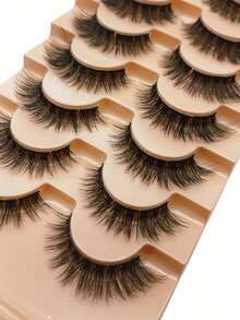 7 Pairs "Fashionable Natural" False Eyelashes: Handmade 3D Curled For Lengthening Effect, Easy To Wear, Long-Lasting - Black - View 7