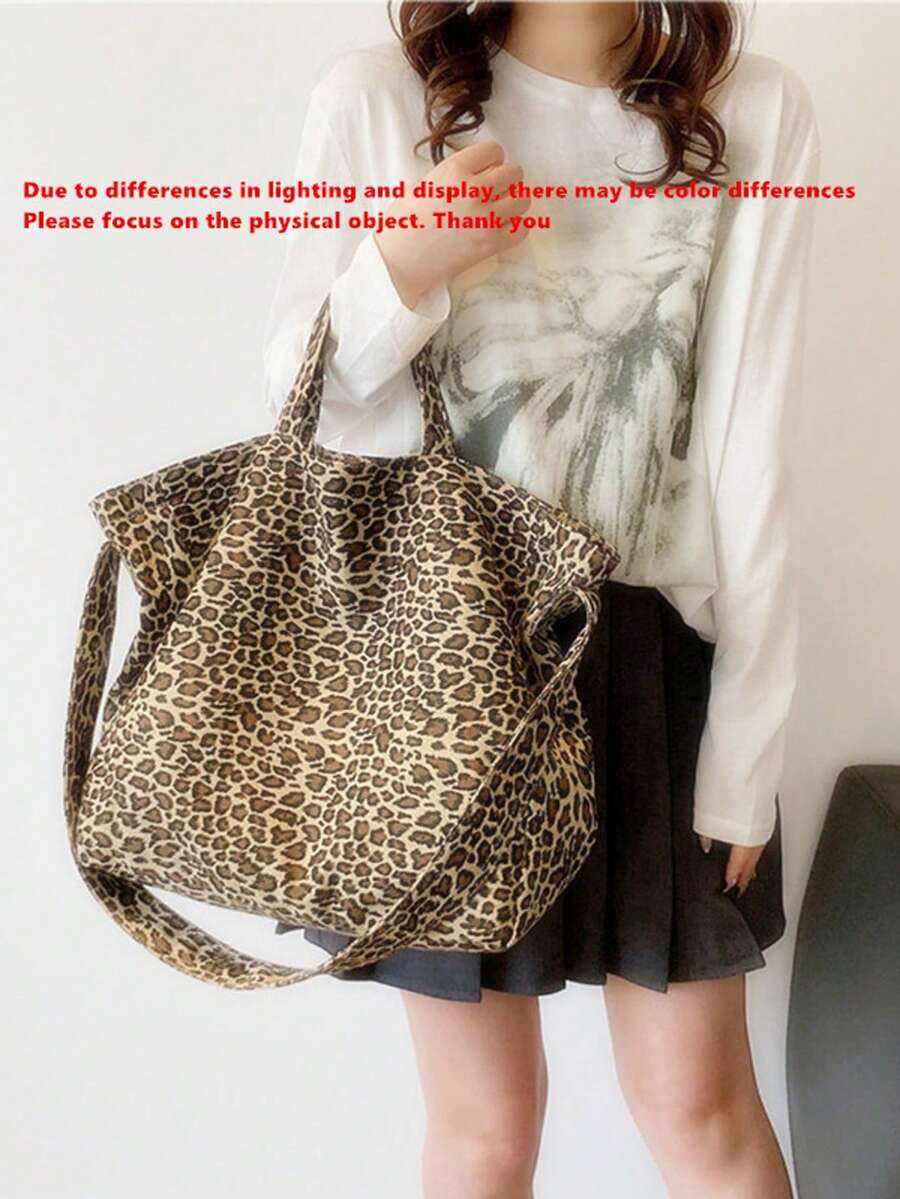 Summer Large Capacity Commuter Tote Bag, High-End Leopard Print Fashion Minimalist Casual Shoulder Crossbody Bag. Actual Product Photography May Have Color Differences Due To Lighting Effects And Display Variations. Please Understand. - Brown - View 1