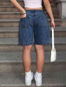 Women's Casual Loose Bermuda Denim Shorts, Summer - 中度洗滌 2 - 查看 12