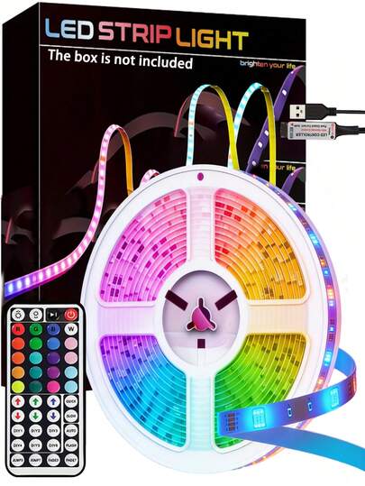 NBBUFF RGB LED灯带，配备44键遥控器，可调节颜色和亮度，长度可裁剪，安装简便，适用于家居装饰、节日氛围营造、派对照明。