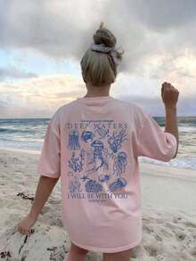 2026 Summer Tops2026 Summer ShirtWomen's Summer New Simple Cute Marine Life Print Casual Vacation Style Loose Versatile Round Neck White Short-Sleeved T-Shirt Fashionable Daily Tops Suitable For Daily Vacation Wear. Graphic Tees Women Pink TopLoose And Comfortabletops De MujerLoose And Comfortableshirts - Hồng - Xem 12