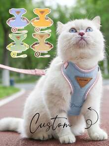 Arnés y correa de moda personalizada para mascotas, con nombre personalizable, elegante y novedosa, 4 opciones de color, adecuada para perros y gatos medianos y grandes para caminar dentro y fuera de casa - Multicolor - Ver 3