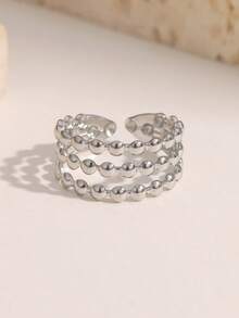 1pc Minimalist Chic Personalized Design Versatile Luxury Sense Gold-Plated Stainless Steel Polka Dot Geometric Open Ring, Suitable For Women's Daily, Party, And Date Wear - Open Ring - View 4