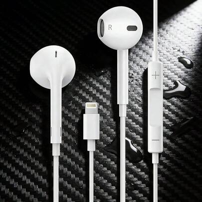 高保真立体声耳机，带音量控制和麦克风，有线耳机/耳塞，兼容 14/13/12/11/X/XR/XS/8/7，内置遥控器，可控制音乐、通话和音量。