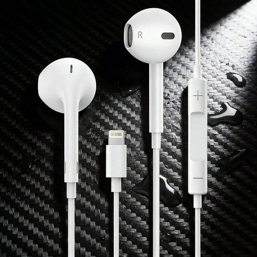 高保真立体声耳机，带音量控制和麦克风，有线耳机/耳塞，兼容 14/13/12/11/X/XR/XS/8/7，内置遥控器，可控制音乐、通话和音量。 - 白色 - 查看 1