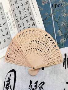 6/4/2pcs Fragrant Sandalwood Fans, Dolphin, Star, Honeycomb, Sunflower Hollow Carved Fans, Handmade Wedding Favors, Slight Imperfections May Exist, Purchasing Implies Acceptance - Wooden Fan - View 10