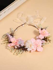 1件波西米亚风花朵发箍，森林风格人造花冠，新娘伴娘婚礼摄影公主派对旅行假日发饰 - 58484 粉紅色 - 查看 6