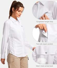 ¡RecomendadoCamisa de pesca con protección solar para mujer, ligera, con bolsillos con cierre, para excursionismo y safari¡Top de Temporada - Verde -Oliva - Ver 6