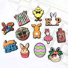 20pcs, Plastic, Happy Easter Theme Shoe Charms, Chick, Bunny, Bowknot, Wreath, Food, Easter Egg, Carrot, Strawberry, Various Styles, Easter Shoes, Accessories, DIY Gifts - Multicolor - View 3