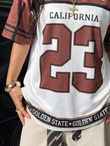 数字印花落肩复古街头时尚运动球衣式T恤休闲款 - 彩色 - 查看 4