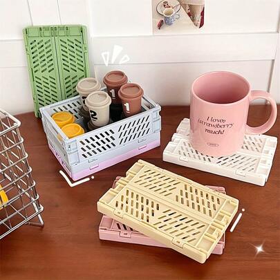 10pcs Foldable Plastic Storage Boxes, Desktop Organizer Containers, Stationery Tape Holders, Small Tool Baskets