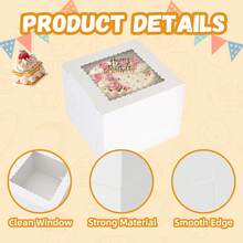 Tomnk 10/20pcs Birthday Cake Boxes, 10x10x8/12x12x8/12x12x6 Inches Tall Cake Box With Window, White Bakery Boxes, New Year Gift Boxes, Large Baking Boxes, Cake Boxes With Window For Cakes, Pastries, Pies, Desserts - 白色 - 查看 5
