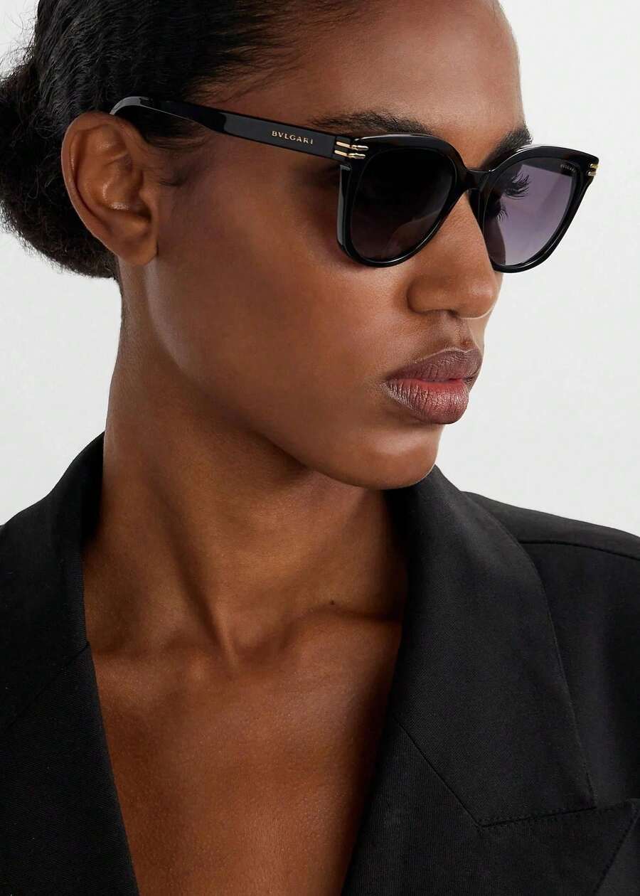 Bvlgari Luxury Cat Eye Sunglasses For Women - Stylish Black Frame With Gold Metal Accents Gradient Lens Fashion Shades - Black - View 1