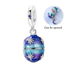1pc Silver-Plated Openable Charm Series Paw Print, Four-Leaf Clover, Starry Sky, Butterfly Egg Pendant, Suitable For Bracelets, Necklaces, DIY Jewelry Making, Surprise Gift For Family And Friends, Easter - Silver - View 10