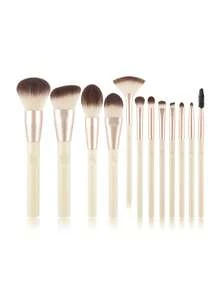 12支化妆刷套装 专业柔软合成纤维粉底粉饼遮瑕混合化妆刷，眼影腮红面部刷 美容工具。 - 彩色 - 查看 9