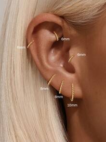 1只6/8/10毫米925纯银立方氧化锆迷你耳环，女士18K镀金耳骨环耳环，低过敏性，情人节生日珠宝礼物 - 款式3-金色 - 查看 2