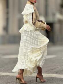 Women's Elegant Lace-Trimmed Patchwork Trench Coat With Belt - A-Line Regular Fit, Outerwear For Casual & Smart-Casual Wear, Belted Waist For A Tailored Look - 杏色 - 查看 6