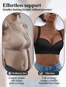 Women's Black Push Up Bra - Comfortable, Breathable & Wide Straps With Side Coverage - Black - View 5