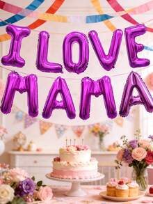 9pcs 16-Inch Pink, Gold, Silver, Rose Gold, Magenta, Purple "I LOVE YOU MAMA" Letter Balloons, Suitable For Mother's Day Party, Holiday Party Decoration - Multicolor - View 6