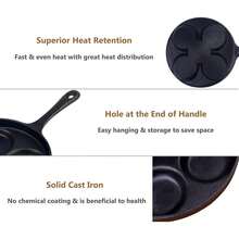 Master Breakfast With This 9.5-Inch 4-Cup Cast Iron Fried Egg Pan. This Versatile Skillet Doubles As A Pancake, Burger, And Omelet Cooker, Perfect For Use On Gas Stoves And Induction Cooktops. - Black - View 6