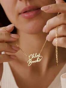 1pc Customized Romantic Double Heart Necklace, Gold/Silver/Rose Gold Couple Brand Pendant Necklace, Fashionable Wedding Jewelry, Best Gift For Her On Thanksgiving/Christmas - Multicolor - View 7