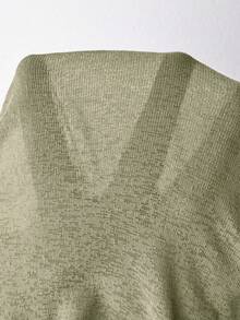 Y2K Elastic Sheer Long Sleeve Crew Neck Fitted T-Shirt Top - Army Green - View 4