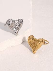 1pc Fashionable INS Minimalist Unique Design Cute Plated Stainless Steel Hammered Heart-Shaped Open Ring, Suitable For Women's Daily, Party, And Date Wear - Multicolor - View 1