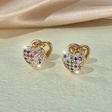 1 Pair Heart Shaped Zirconia Earrings, Fashionable Creative Versatile Earrings - Earrings - View 6