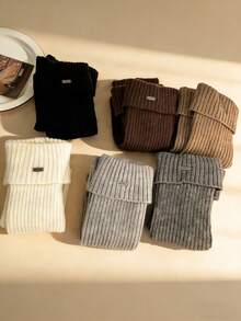 1pair White Pile Leg Warmers With Metallic Tab Home Essentials Christmas Gift Snow Boots Fashion Outfit - Multicolor - View 7