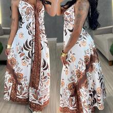 Boho Chic Long Dress With Deep V-Neck And Exclusive Print - Nâu 1 - Xem 6